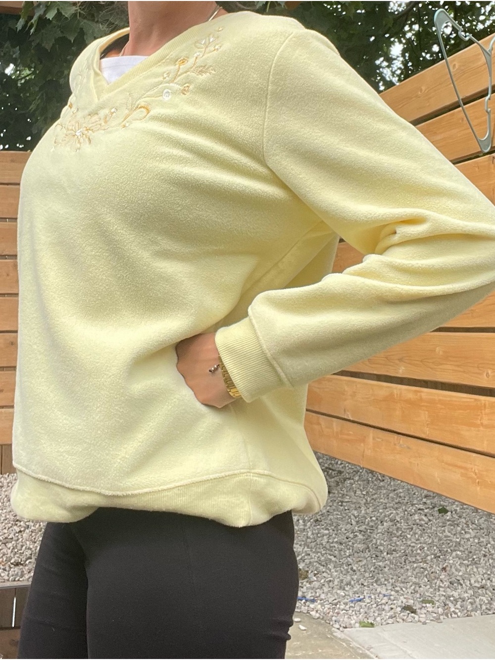 Vintage  Tradition Pastel Yellow Embroidered V-Neck Sweater
